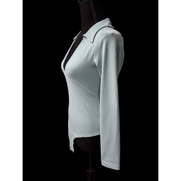 Susana Monaco Womens Aqua Long Sleeve Bodysuit With Collar workattire profession - Picture 3 of 11